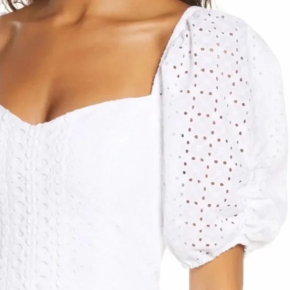 Lilly Pulitzer Daniela Cotton Eyelet Mini Coquette Dress White Puff Sleeves 14